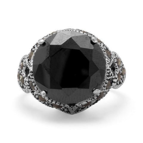 Black CZ and Marcasite Ring