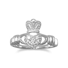 Rhodium Plated CZ Claddagh Ring