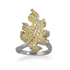 Two Tone CZ Leaf Ring