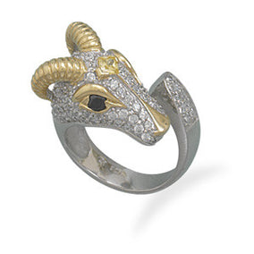 Two Tone Rams Head CZ Ring