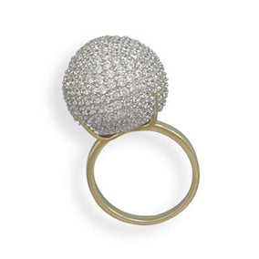 Rhodium and Gold Plated Sterling Silver CZ Ball Ring