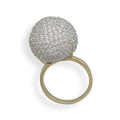 Rhodium and Gold Plated Sterling Silver CZ Ball Ring