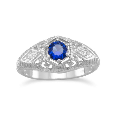 Rhodium Plated Dark Blue CZ Ring