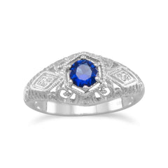 Rhodium Plated Dark Blue CZ Ring