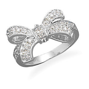 Rhodium Plated CZ Bow Ring