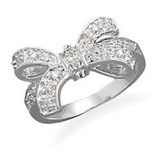 Rhodium Plated CZ Bow Ring