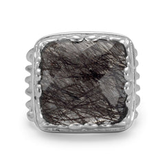 Square Black Rutilated Quartz Ring