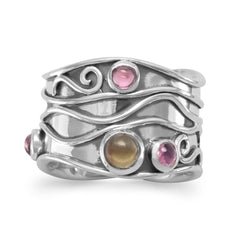 Oxidized Wave Edge Design Tourmaline Ring