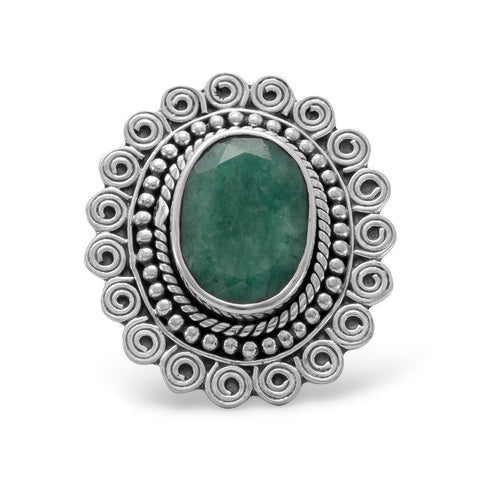 Oval Rough-Cut Emerald Ring