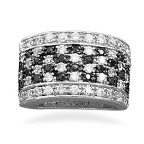 Rhodium Plated Checkerboard CZ Ring