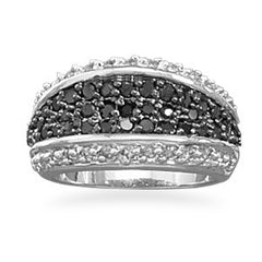 Rhodium Plated Black and Clear CZ Ring