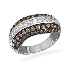 Rhodium Plated Clear and Chocolate CZ Ring
