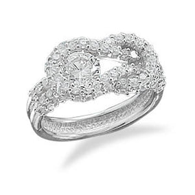 Rhodium Plated CZ Knot Design Ring