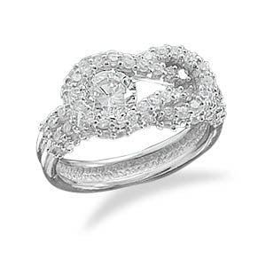 Rhodium Plated CZ Knot Design Ring