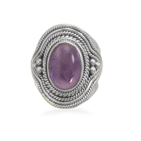 Amethyst Ring with Rope and Bead Design