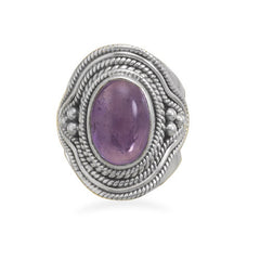Amethyst Ring with Rope and Bead Design