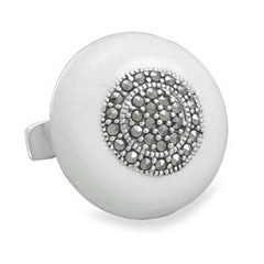 White Enamel Ring with Marcasite