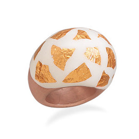 Domed White Enamel and 14 Karat Rose Gold Plated Ring