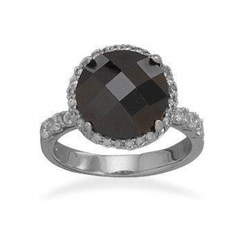 Rhodium Plated Black Checkerboard Cut CZ Ring