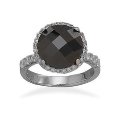 Rhodium Plated Black Checkerboard Cut CZ Ring
