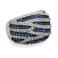 Rhodium Plated Blue and Clear CZ Ring