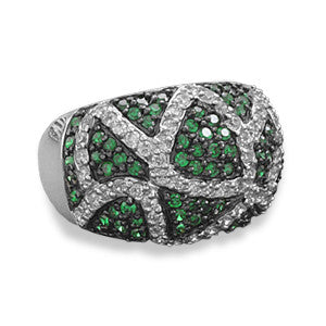 Rhodium Plated Green and Clear CZ Ring