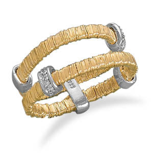 14 Karat Gold Plated Wrapped Wire Ring with CZs