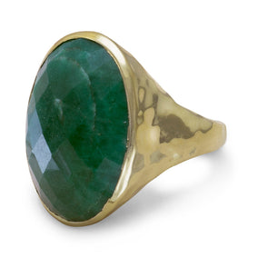 Hammered 14 Karat Gold Plated Rough-Cut Emerald Ring