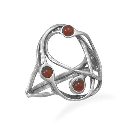 Oxidized Open Abstract Carnelian Ring