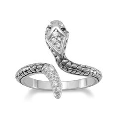 Rhodium Plated CZ Snake Ring