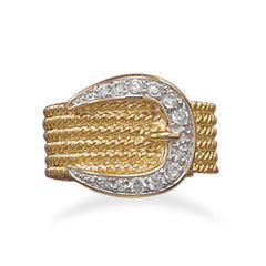 Two Tone CZ Belt Buckle Ring
