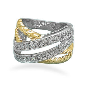 Two Tone CZ "X" Ring