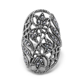 Marcasite Ring with Cut Out Leaf Design