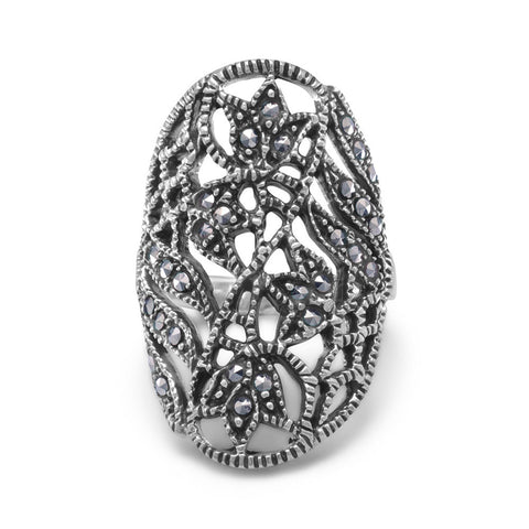 Marcasite Ring with Cut Out Leaf Design