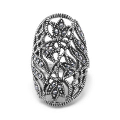 Marcasite Ring with Cut Out Leaf Design