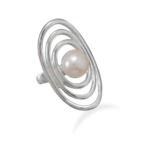 Cut Out Oval Ring with Cultured Freshwater Pearl