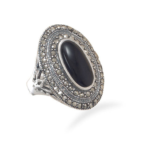 Oxidized Marcasite and Black Onyx Ring