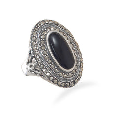 Oxidized Marcasite and Black Onyx Ring