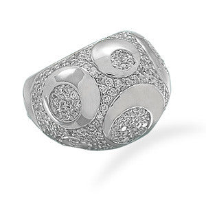 Rhodium Plated Domed Clear CZ Ring