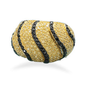Rhodium Plated Yellow and Black CZ Ring