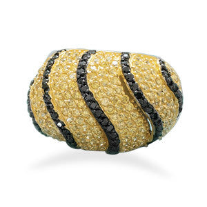 Rhodium Plated Yellow and Black CZ Ring