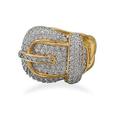 14 Karat Gold Plated CZ Buckle Ring