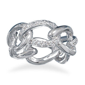 Rhodium Plated Link Style Ring