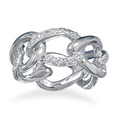 Rhodium Plated Link Style Ring