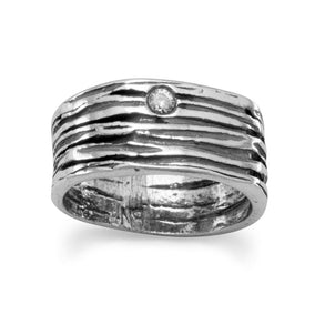 Oxidized Textured Band with CZ