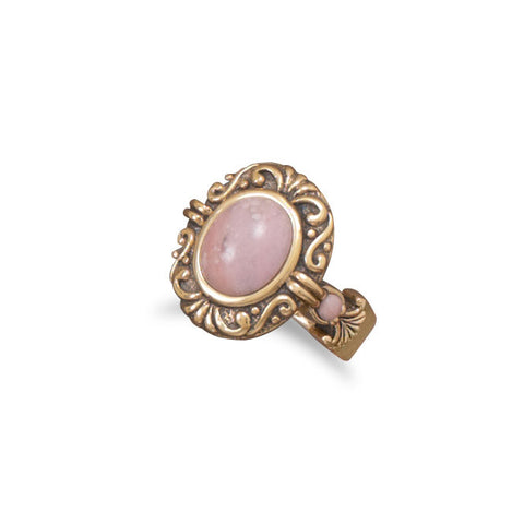 Ornate Bronze and Rhodonite Ring