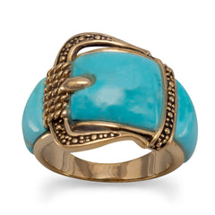 Bronze and Reconstituted Turquoise Buckle Design Ring