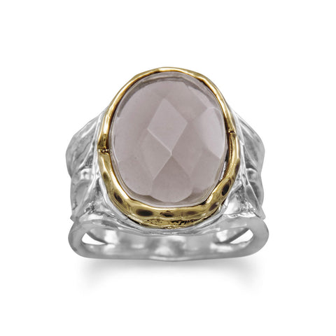 Rhodium Plated and 14 Karat Gold Plated Smoky Quartz Ring
