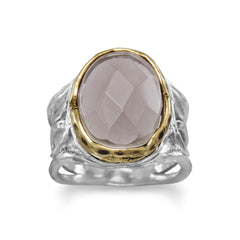 Rhodium Plated and 14 Karat Gold Plated Smoky Quartz Ring