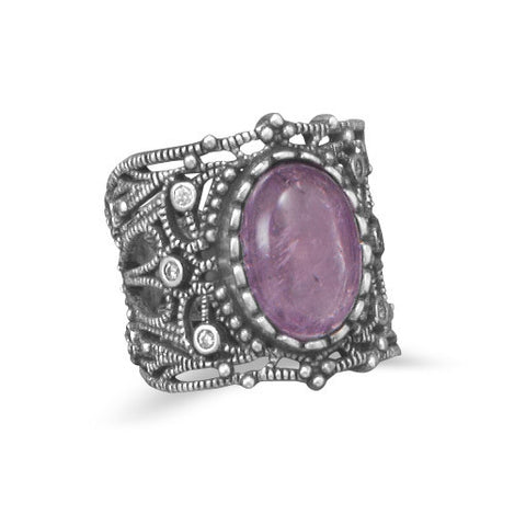 Oxidized Vintage Style Amethyst Ring
